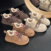 皮毛一体雪地靴女低帮2024新款 外穿真皮加绒德训棉鞋 毛毛板鞋 冬季