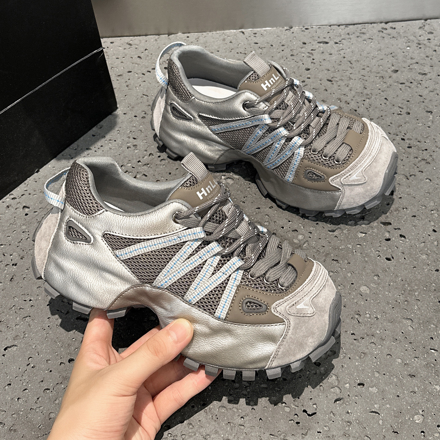 复古厚底老爹鞋女登山增高工装鞋图片