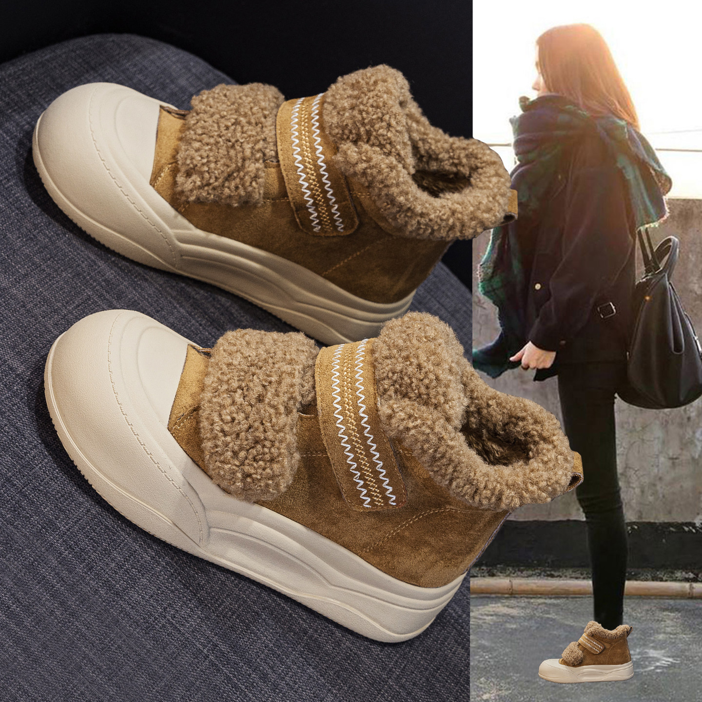 复古大头厚底雪地靴女2025冬季新款保暖内增高加绒高帮休闲毛毛鞋,女鞋,时尚雪地靴,淘宝优惠券,粉丝福利购,淘宝优惠卷