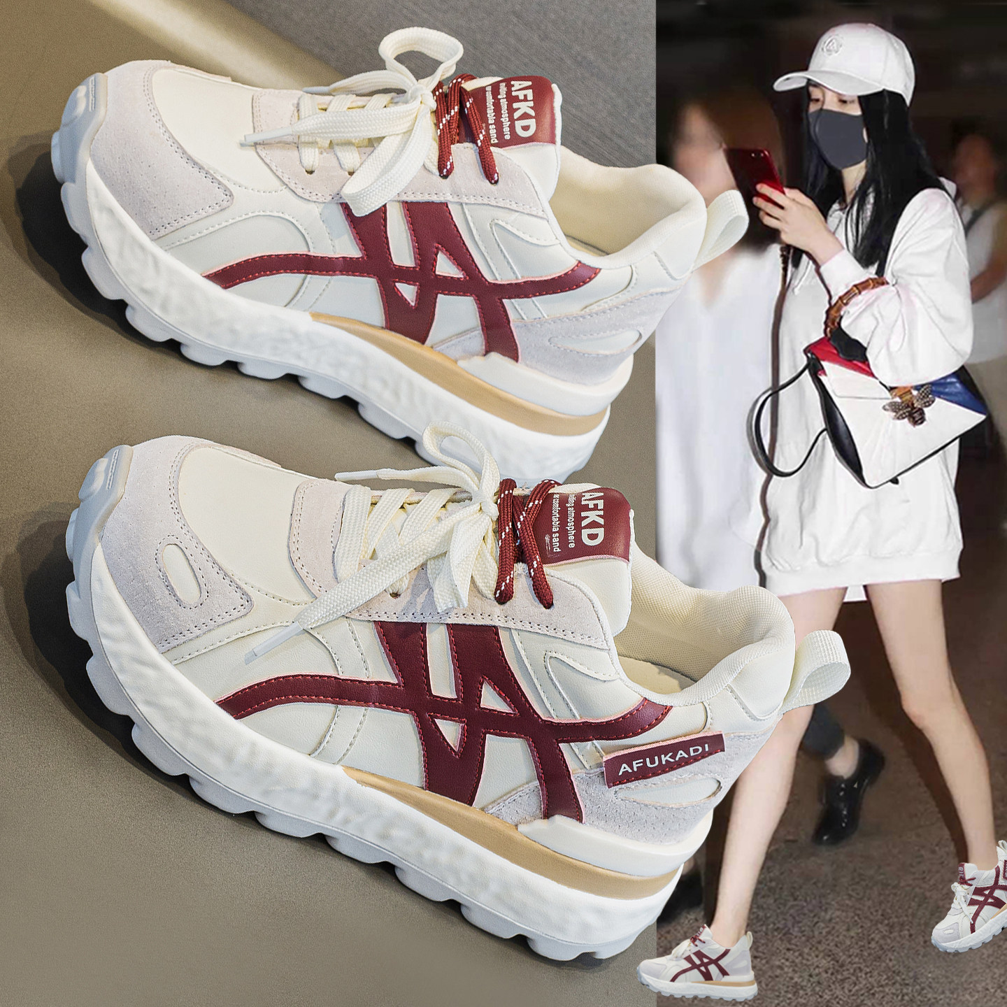 春季内增高显脚小阿甘鞋女鞋2026新款爆款厚底运动休闲老爹德训鞋