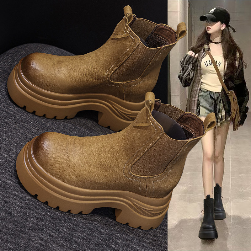 内增高马丁靴女厚底加绒烟筒短靴