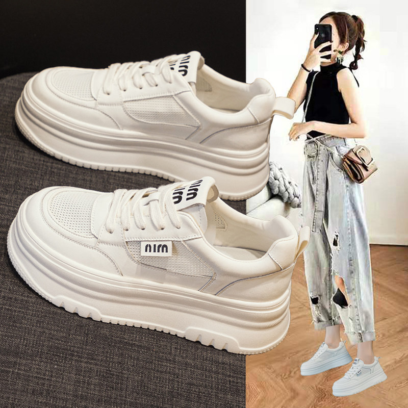 网面小白鞋女薄款透气网鞋2025夏季新款厚底增高软底运动休闲鞋子