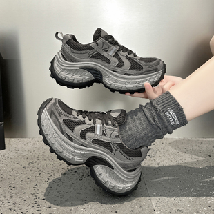 厚底增高小个子运动休闲鞋 欧货复古加绒老爹鞋 爆款 新款 女2025冬季