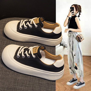 复古丑萌大头小白鞋女鞋子2026秋季新款超火厚底休闲运动黑色板鞋