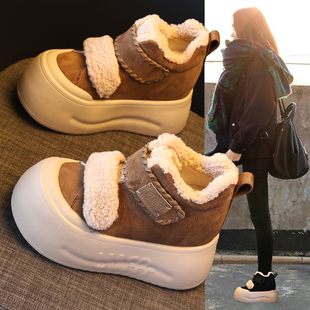 冬季保暖高帮棉鞋女2025新款厚底内增高小个子高跟加绒休闲毛毛鞋
