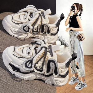 网红炸街老爹鞋女超火2023秋季新款爆款厚底松糕熊猫运动休闲鞋子
