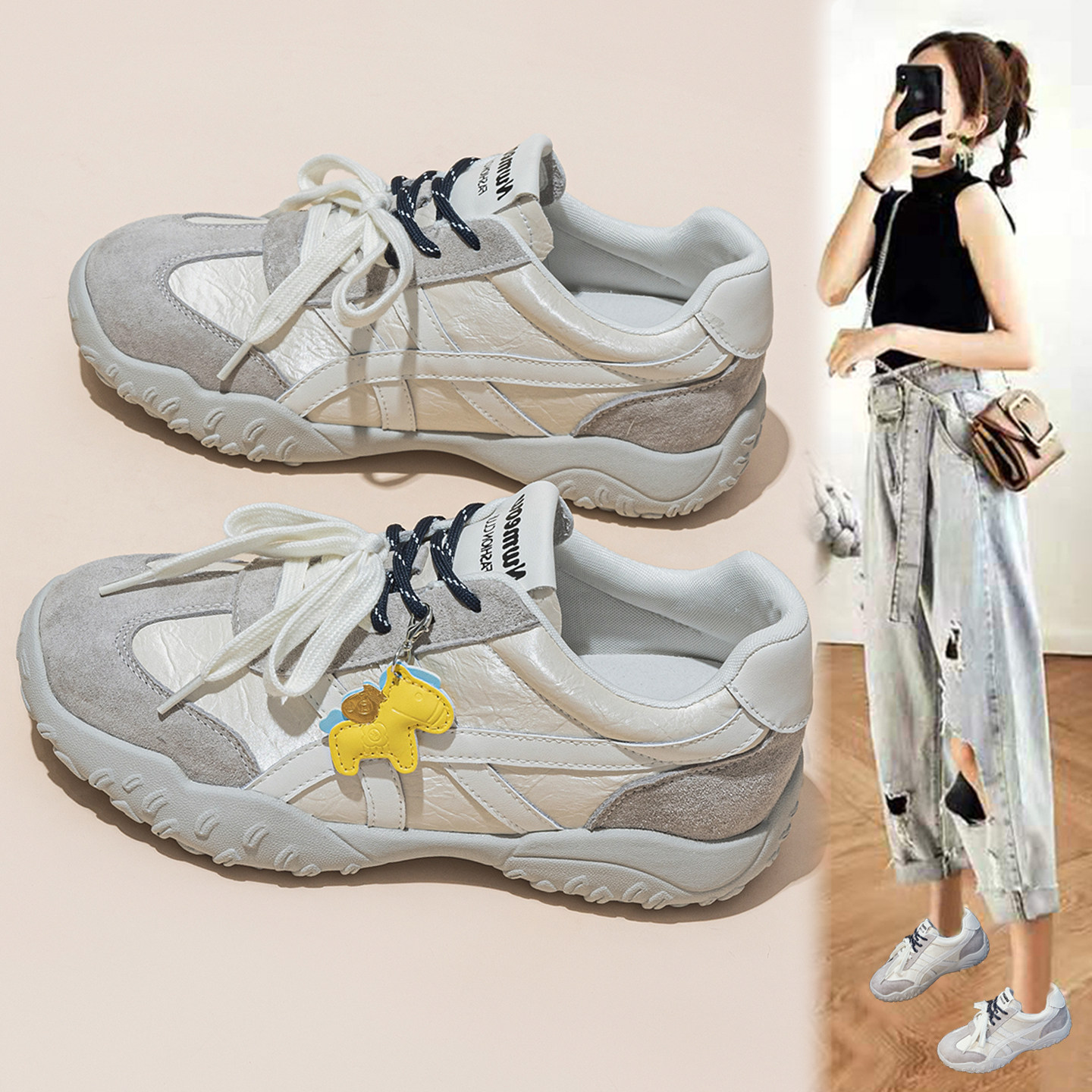 春季显脚小软底阿甘德训鞋女款2026新款不累脚厚底运动休闲跑步鞋