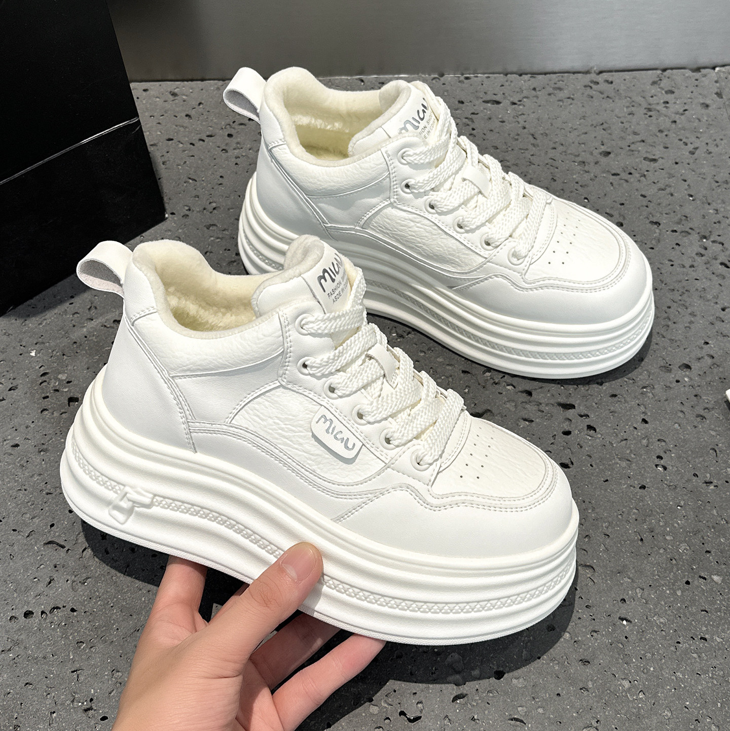 大棉高帮鞋女厚底加绒休闲小白鞋