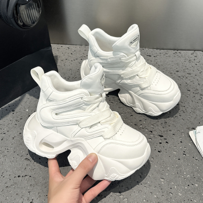 真皮高帮老爹鞋女厚底加绒小白鞋