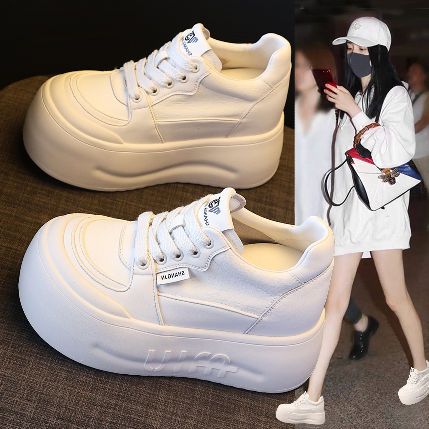 欧洲站真皮大头小白鞋女2026春季新款厚底内增高小个子10cm休闲鞋,女鞋,时尚休闲鞋,淘宝优惠券,粉丝福利购,淘宝优惠卷