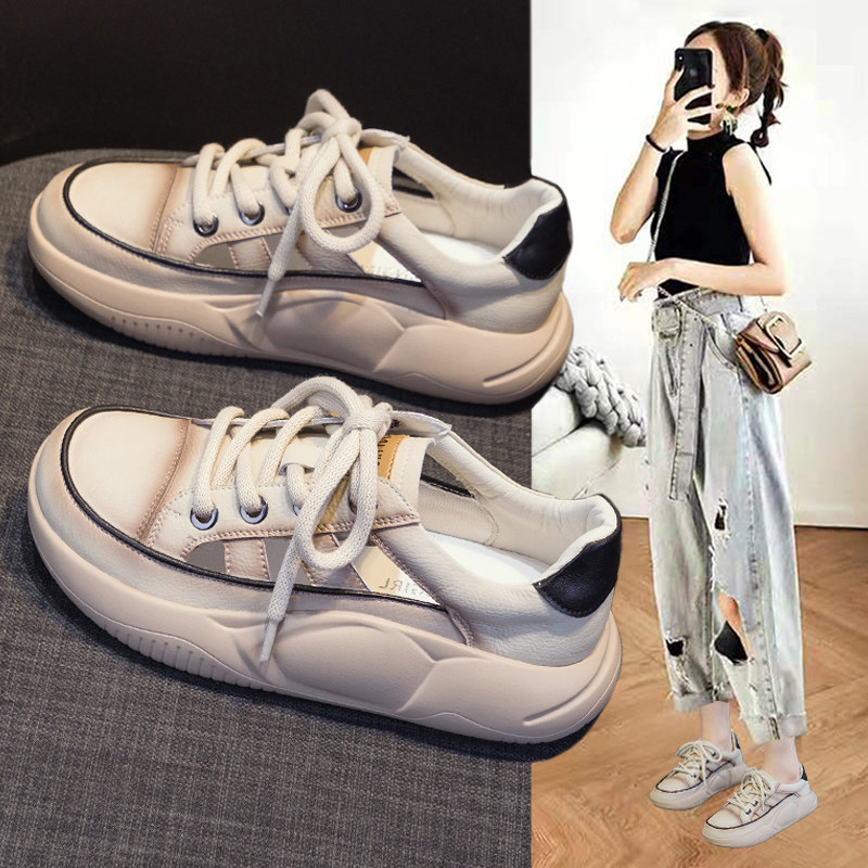 超火小白鞋女2026夏季新款爆款厚底复古板鞋透气镂空休闲运动凉鞋