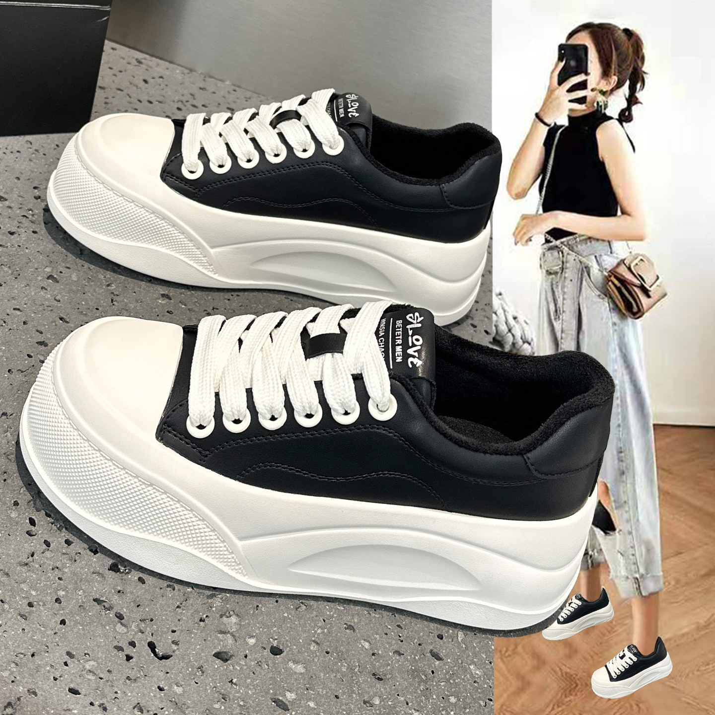 真皮加绒小白鞋女棉鞋厚底轻便鞋