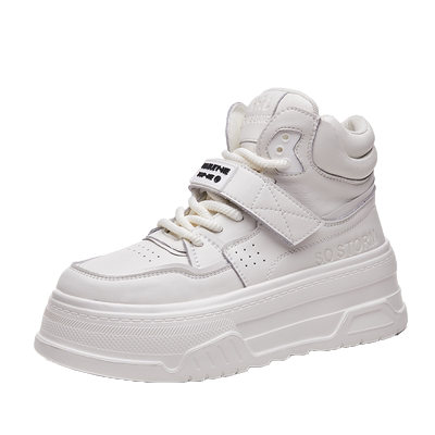 真皮高帮鞋女厚底松糕休闲小白鞋