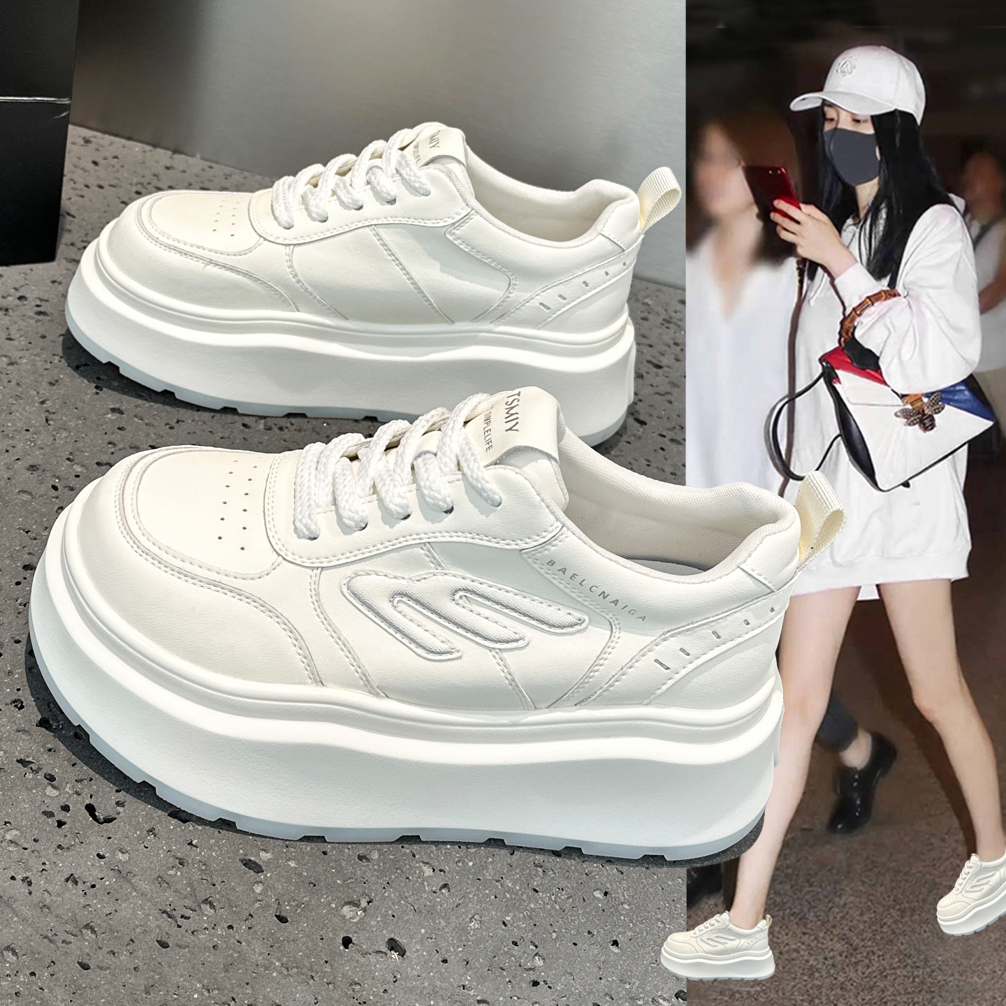 真皮小白鞋女加绒厚底运动休闲鞋