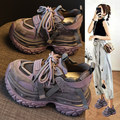 复古超火老爹鞋女厚底内增高休闲