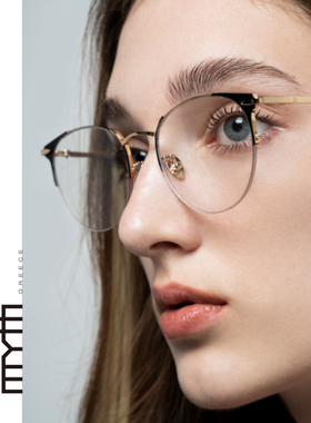 希腊金丝钛金男潮半框眼睛架超轻超薄可配度数女近视眼镜框防辐射