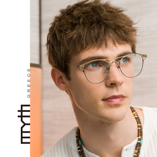 MYTH希腊设计双梁圆框眼镜架双色立体雕饰纯钛近视眼镜框轻MO2215