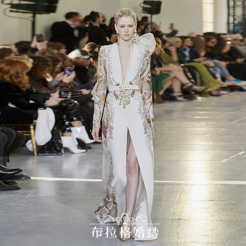 时尚风深v公司年会缎面晚礼服