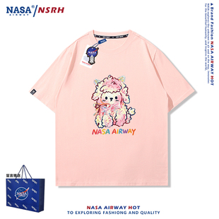 NASA联名联名羊线条欧美设计感可爱风短袖夏季纯棉t恤女士半袖上