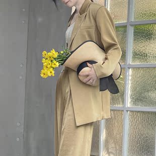 新款老钱风高级感极简轻奢醋酸法式香槟金西装外套