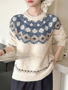 ROUMIKL衫拼色圆领加厚针织打底衫女秋冬2025新款高级感毛衣内搭