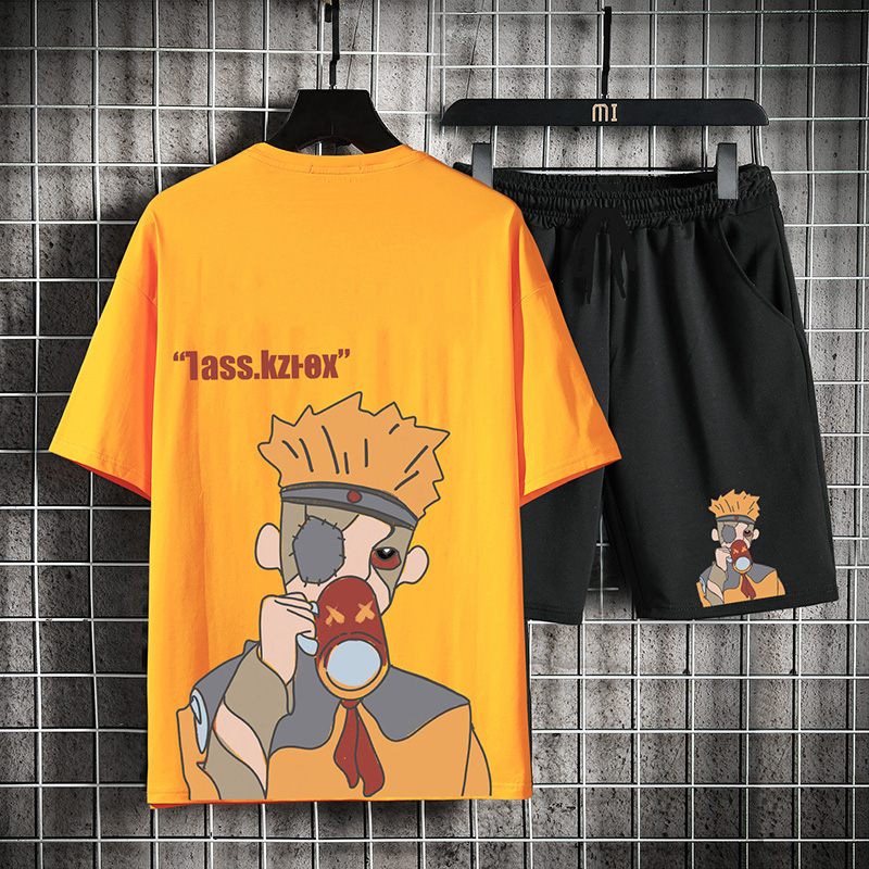 短袖男夏季潮胖薄款寬鬆休閒套裝潮牌百搭五分運動褲