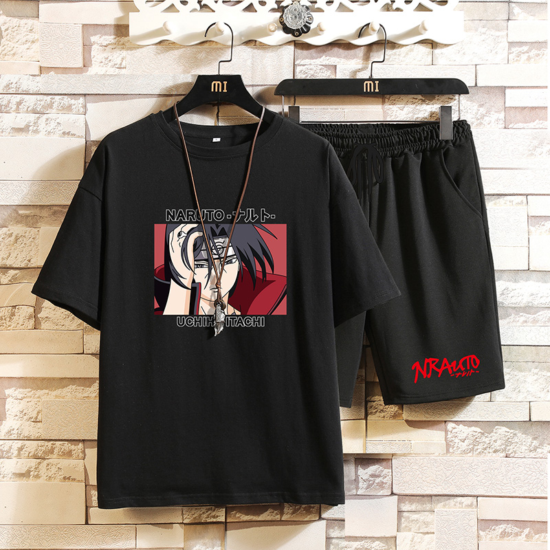 Men's short sleeve T-shirt Korean fashion clothes ruffian handsome casual pants with a set