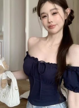 短款辣妹新款修身显瘦肩上上衣女