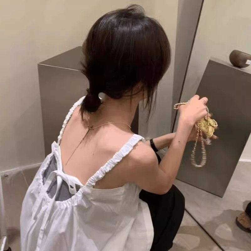 甜妹韩系chic无袖吊带背心女夏日穿搭露背宽松显瘦设计感绝美衬衫
