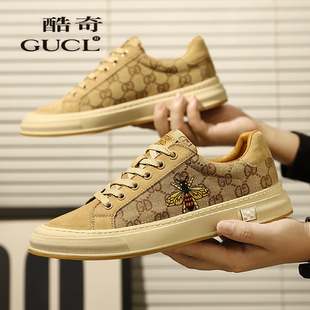 酷奇男鞋新款欧洲站潮流透气百搭板鞋小蜜蜂刺绣休闲运动帆布鞋男