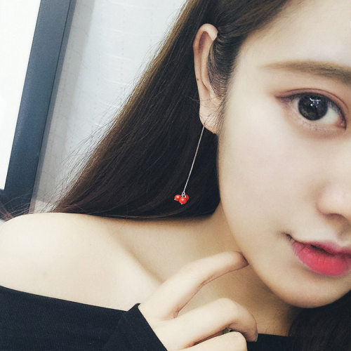 银红色耳钉适合圆脸的耳环女韩国耳线长款气质简约潮个性百搭耳链