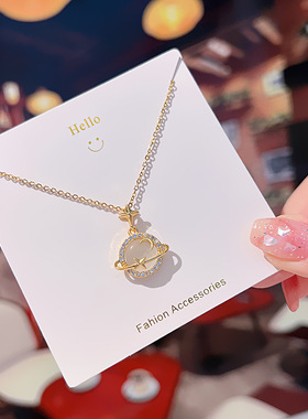 小众设计猫眼石星球项链高级感星月神话吊坠新款气质网红锁骨链女