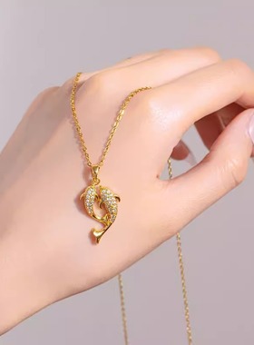 欧美时尚满钻双鱼吊坠钛钢项链女小众设计感轻奢锁骨链个性潮饰品