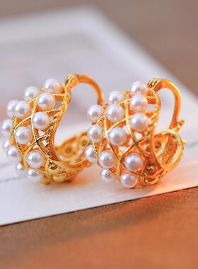 2024新款镂空包包珠珠耳扣耳环法式轻奢复古耳饰 A10065