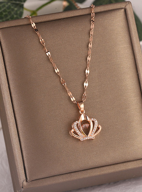 灵动皇冠跳动的心吊坠项链女女士百搭轻奢设计感锁骨链颈链工厂价