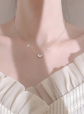 925镀银爱心项链简约气质女小众设计感锁骨链新款轻奢气质百搭
