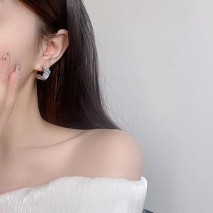 天然白桥形贝壳纯银耳钉锆石耳饰轻奢高级感女士耳环气质时尚百搭