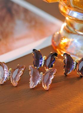 S925纯银针精致紫色清透气质蝴蝶耳钉款潮高级感耳环 A10227