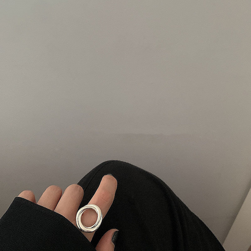 s925纯银泰银日韩简约chic冷淡风圆圈几何重工质感戒指