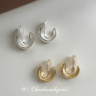 金属光面无痛耳夹蚊香盘高级感轻奢耳饰女时尚百搭圈圈耳圈无耳洞