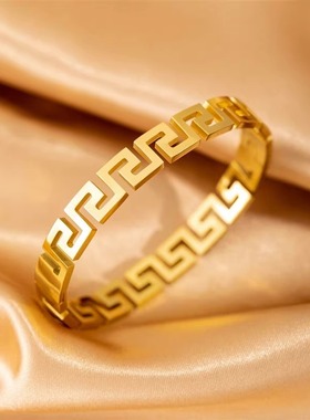 钛钢手镯 希腊回纹时尚个性金属手镯高级感ins时尚网红手环不掉色