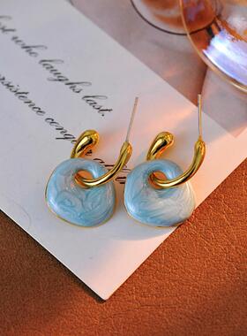 法式复古温柔高级感白色滴釉耳饰个性时尚几何耳环可两戴 A10290