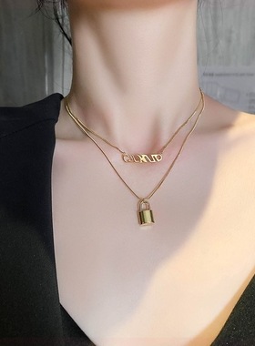 欧美2023年新款双层叠戴项链女锁骨链网红简约ins毛衣链短款气质