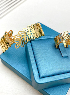 显白镂空麦穗形手镯气质沙金首饰女 网状不锈钢久不掉色开口手环