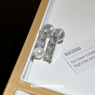 高级感设计不对称耳夹无耳洞夸张 珍珠锆石蚊香盘无痛硅胶耳饰ins