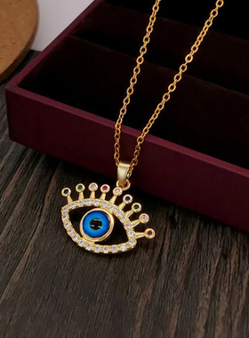真金电镀太钢项链女恶魔之眼锁骨链轻奢高级感吊坠欧美气质毛衣链