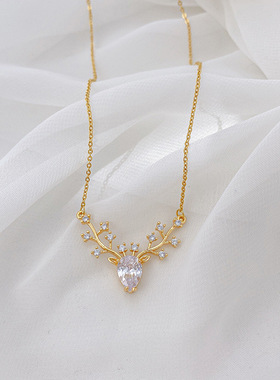 网红小麋鹿一路鹿有你项链女轻奢新款锁骨链三八女神节礼物送女友