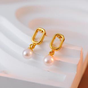 白岚小方扣珠珠耳钉爆款s925银耳环气质小众设计轻奢耳饰