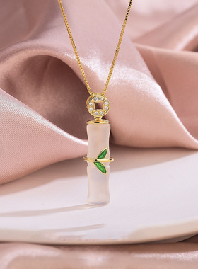 有你竹够节节高升优雅竹节竹子吊坠项链富贵竹项链高级感锁骨链