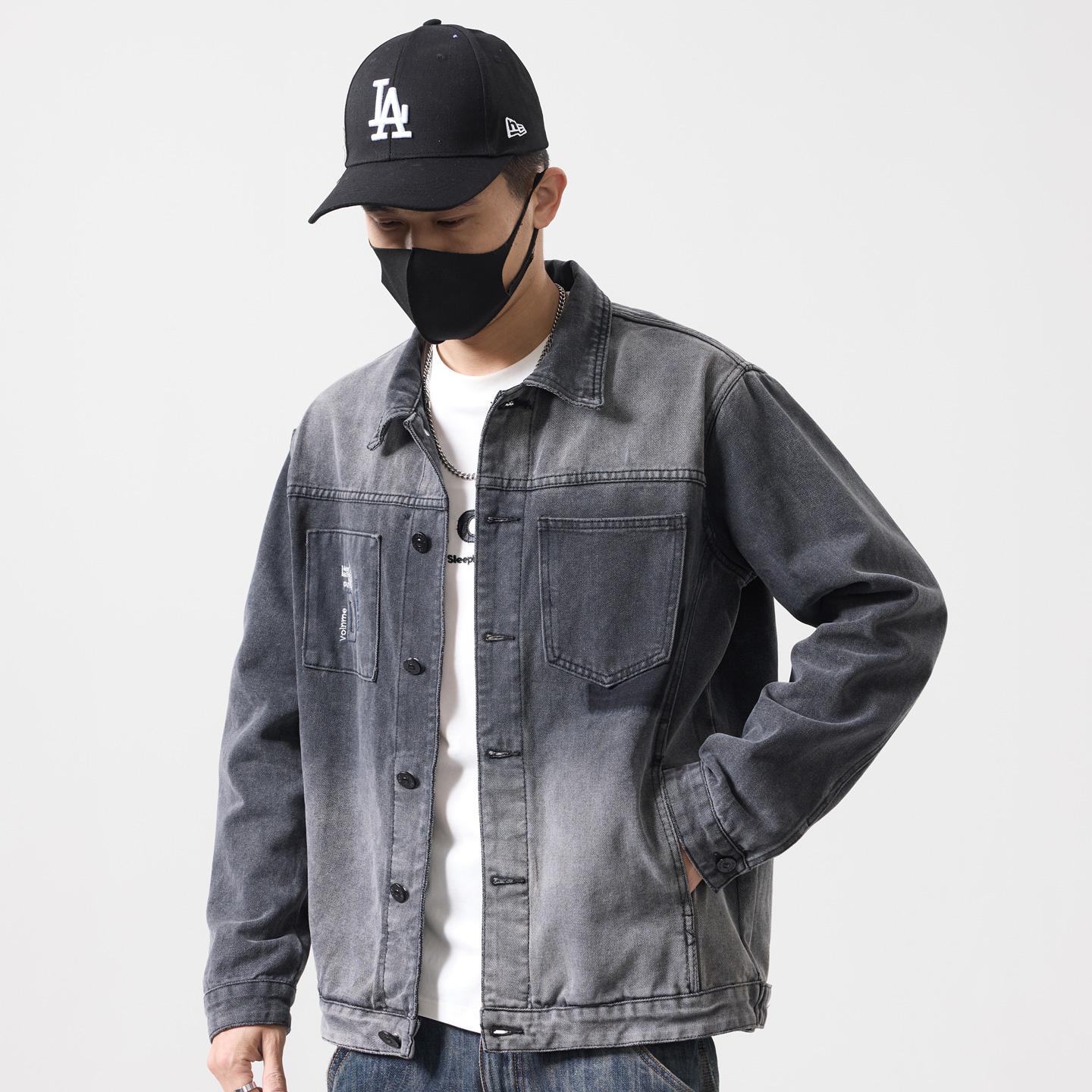 高级感渐变牛仔夹克男水洗外套潮